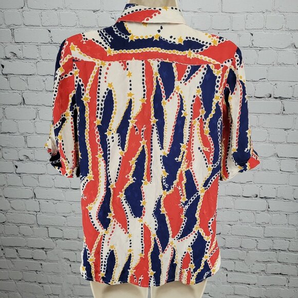 VTG Francesca Of Damon Starington Multicolor 100% Silk Stars Buttoned Top Size 6 - Picture 2 of 11